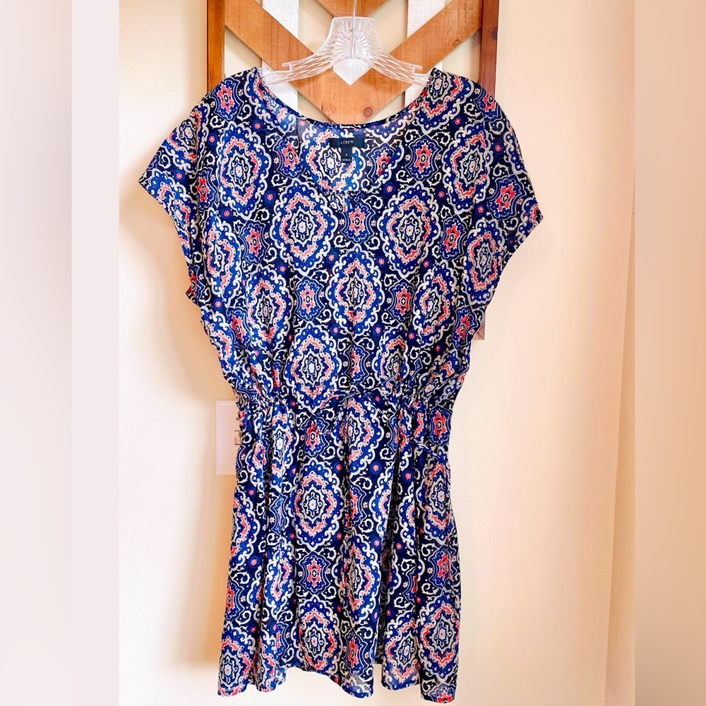 EUC JCrew S Cotton Tissue Dress Sheer Fabric Vneck Drawstring Waist Tunic Top